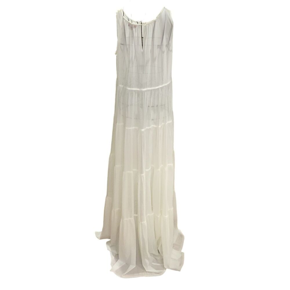 STAUD Sheer White Tiered Long Dress Size S